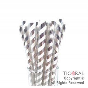 SORBETE POLIPAPEL METALIZADO IMPRESO RAYAS BLANCO Y PLATA X 25